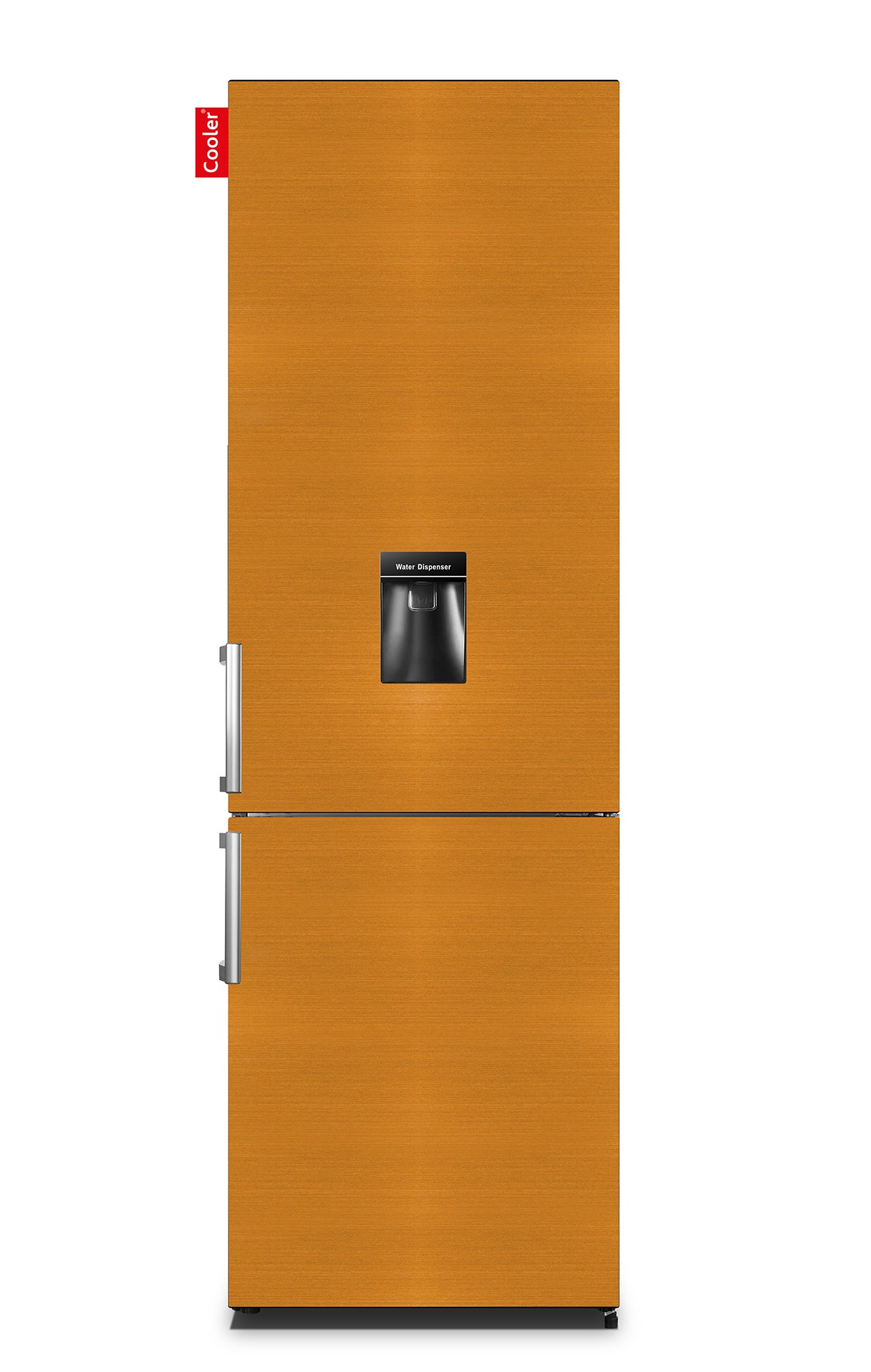 Bruine koelkast met waterdispenser en apart vriezergedeelte onderaan (Brushed Bronze, Large H2O Original, Cooler Fridge)