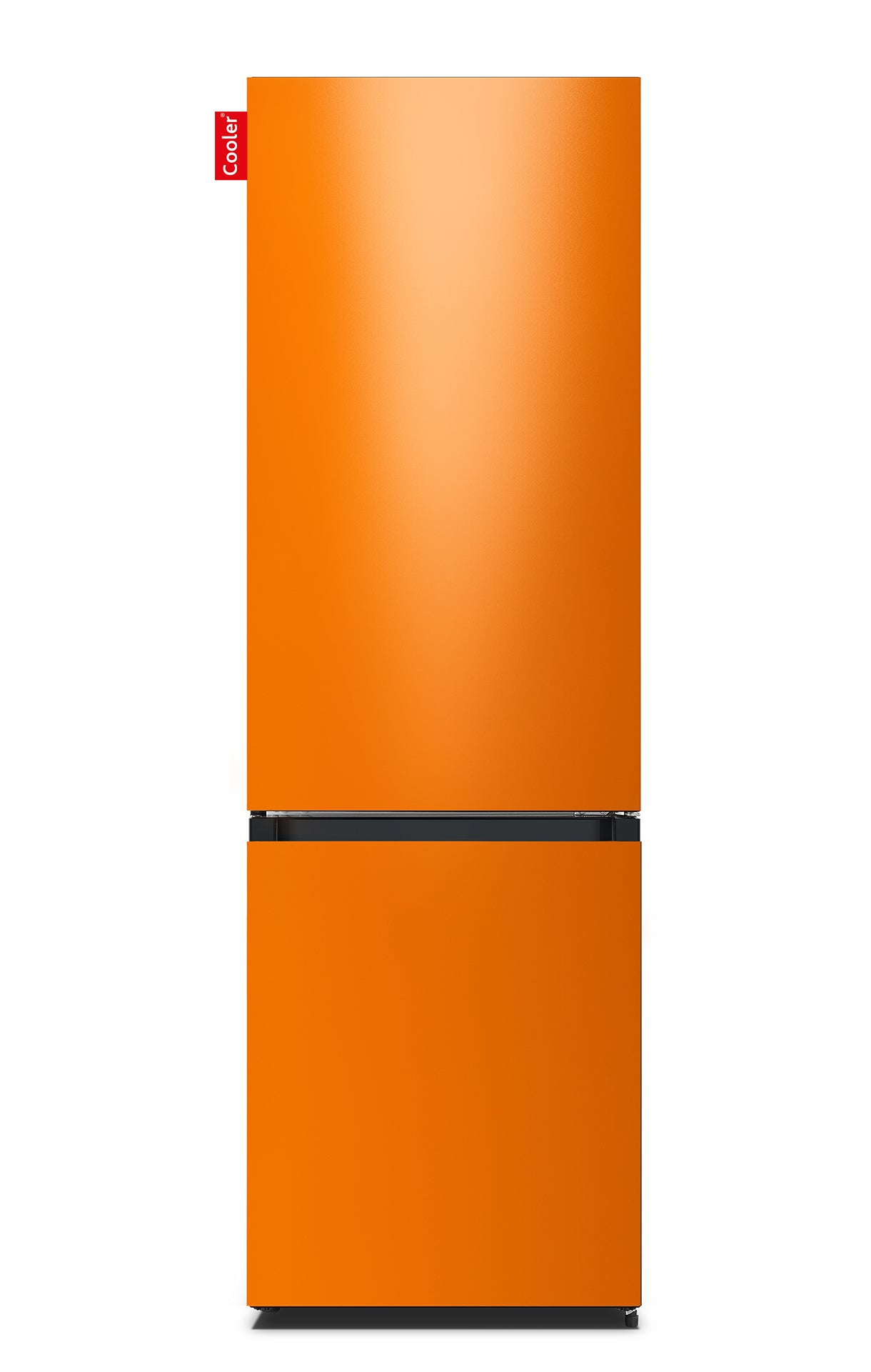 Oranje koelkast met apart vriezergedeelte onderaan (Gloss Bright Orange, Large Combi Original, Cooler Fridge)