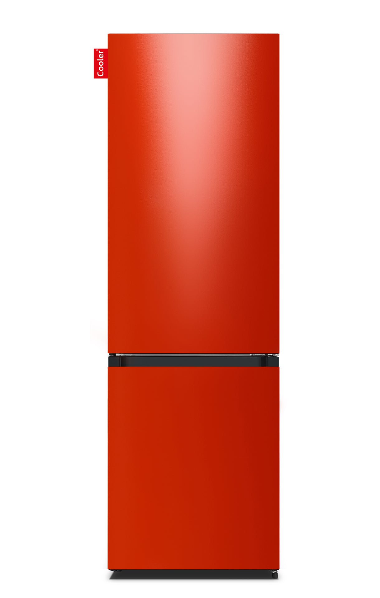 Rode koelkast met apart vriezergedeelte onderaan (Hot Rod Red Gloss, Large Combi Original, Cooler Fridge)