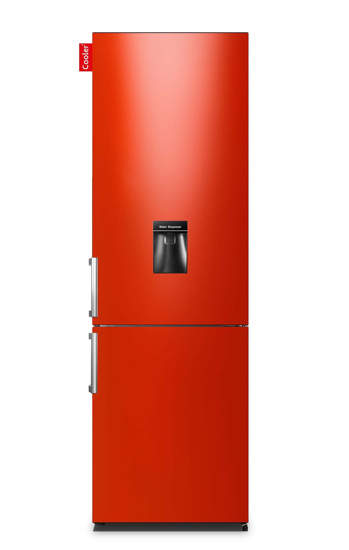 Rode koelkast met waterdispenser en apart vriezergedeelte onderaan (Hot Rod Red Gloss, Large H2O Original, Cooler Fridge)