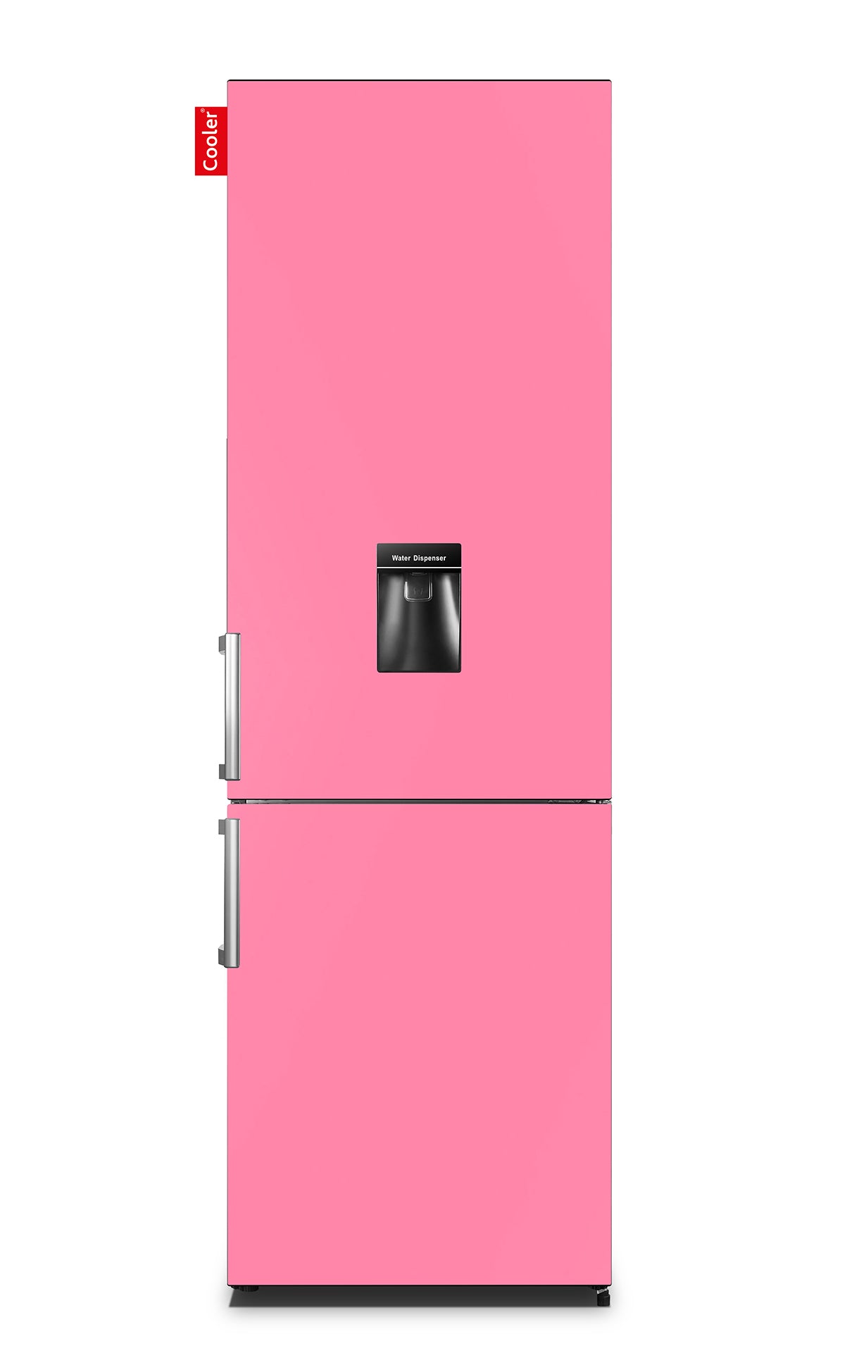 Roze koelkast met waterdispenser en apart vriezergedeelte onderaan (Bubblegum Pink Satin, Large H2O Original, Cooler Fridge)